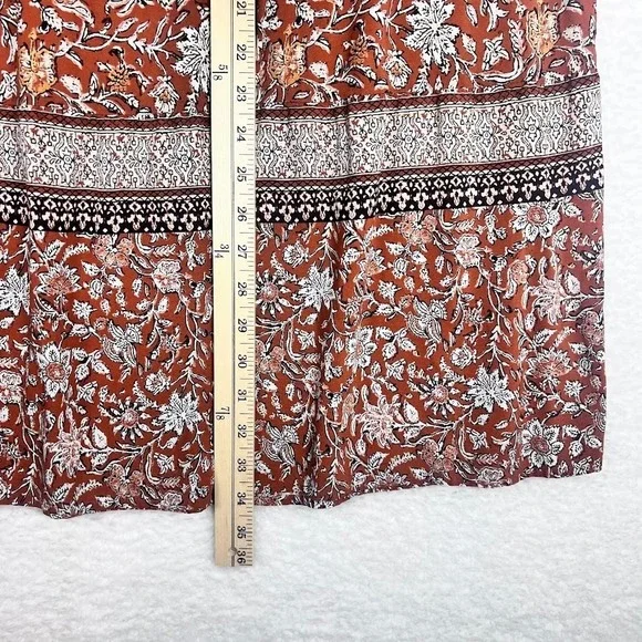 J Jill Boho Cottagecore Midi Skirt Floral Rust Tiered Flowy Elastic L - Picture 3 of 9
